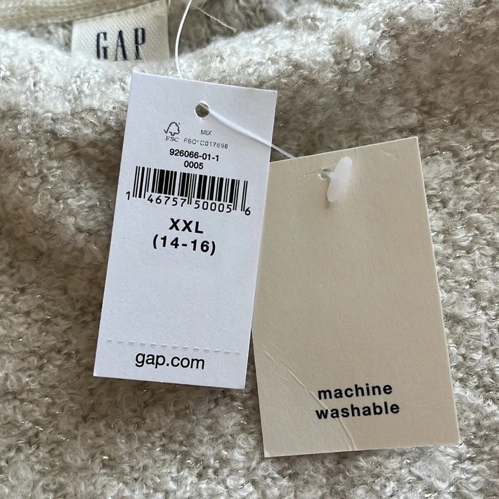 NWT Gap kids size XXL 14–16 cocoon pullover Ivory frost crewneck rounded bottom